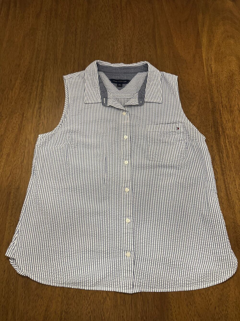 Tommy Hilfiger Seersucker Sleeveless Button Down Shirt - XL